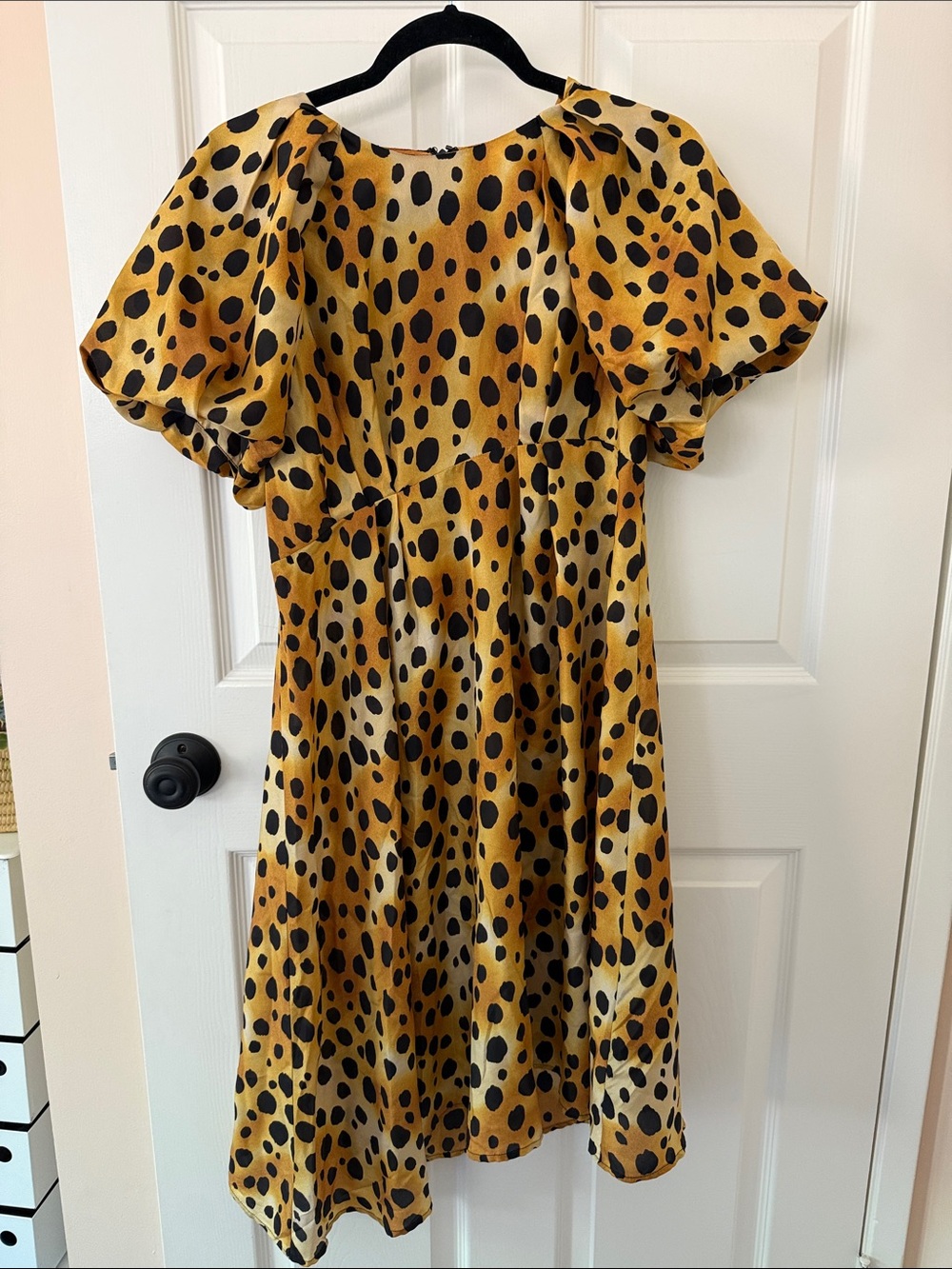 Raquel Allegra silk Simone cheetah flutter sleeve midi dress 0 RARE